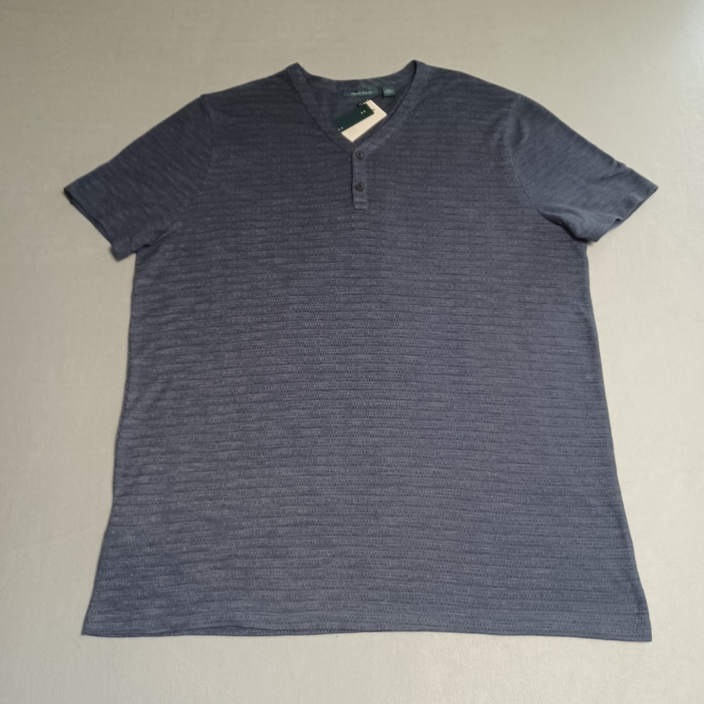 Perry Ellis Mens XXL Henley Shirt Ink Blue Textured Moisture Wicking NWT